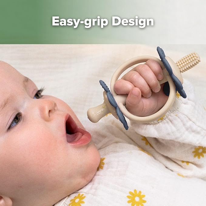 haakaa Silicone Teething Toy,Nipple-Shaped End for Gum Massage,360Β° Baby Toothbrush Head for Self-Brushing Training,Easy to Grip-Steel Blue