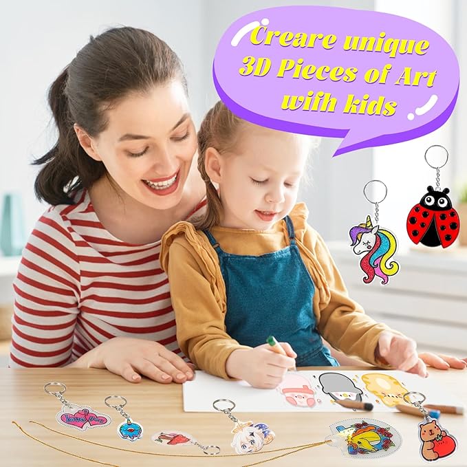 Natonhi 251Pcs Shrinky Dink Sheets,Shrink Paper Keychain Kit with 50pcs Shrinky Paper,100PCS Keychains and 100 Open Iron Ring for Kids Creative Craft Marking, Shrinky Dink Handprint Keychains