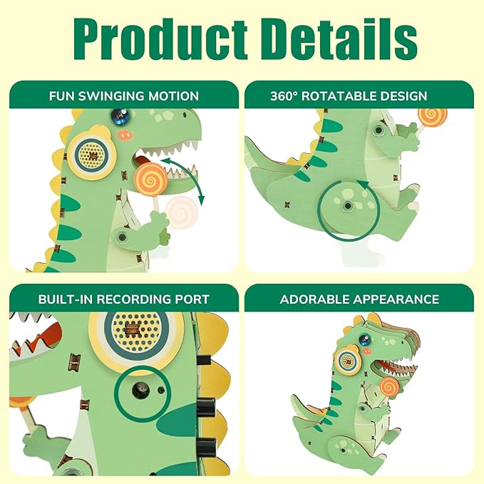 Kosmickiss 3D STEM Wooden Puzzles for Kids, 3D Wooden Models with Voice Recorder, Science STEM Building Kit Creative Craft Toys for Boys Girls Age 8-13 Years Education Birthday Gifts (T-Rex)