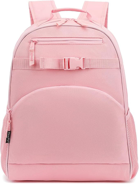 FlowFly Kids Backpack for Toddler Boys Girls, Simple Lightweight Bookbag for Daycare Kindergarten Elementary School Travel, Small Modern Bag (Large), Pink