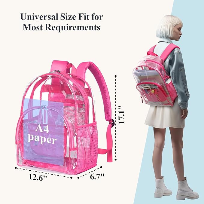 PACKISM Clear Backpack - 17 inch Heavy Duty Clear Backpacks for School, Large Transparent Bookbag for Students (Age 12+)