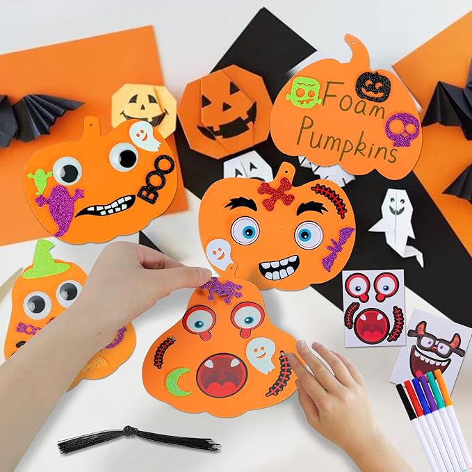 Max Fun 332PCS Halloween Crafts for Kids, Halloween Activities Foam Pumpkins for Crafts Stickers Gift Kits, DIY Art and Craft Set for Holiday Classroom Decorations Party Favors Supplies