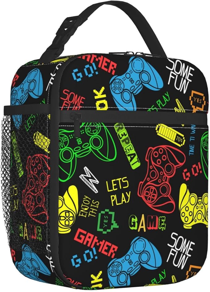 Colorful Video Game Controller Reusable Lunch Box Food Bag Insulated Lunch Bag for Teenage Boys Girls School Beach
