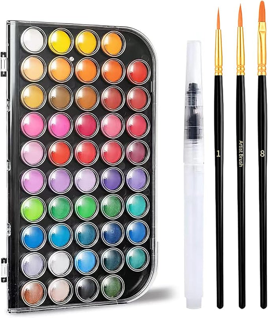 Watercolor Paint,48 Colors Washable Watercolor Paint Set With Brush, Refillable Water Brush Pen, Palette, and Water-Washable Paints for Kids, Adults and Artists.