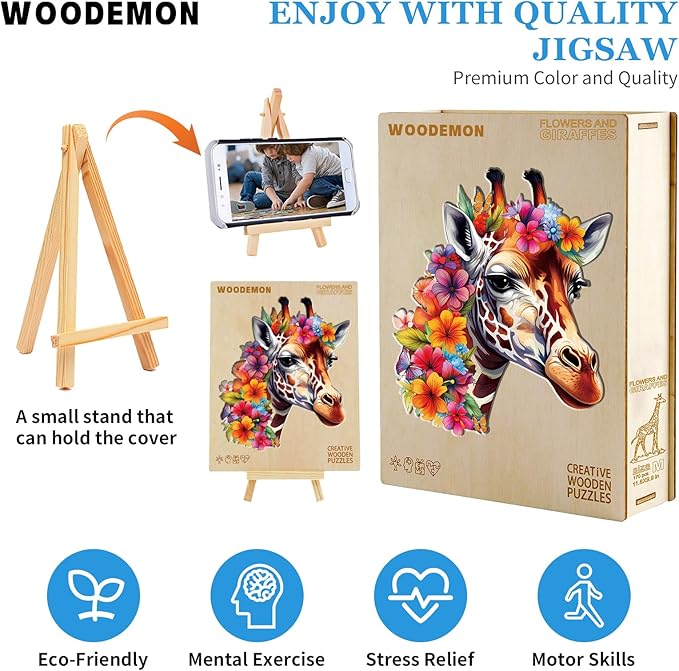 Wooden Puzzles for Adults, Flowers and Giraffes (S-85pcs) Wooden Jigsaw Puzzles Kids, 8.3 * 7in Unique Shaped Animal Wood Puzzles Adults, Xmas Christmas Puzzles Birthday Gift Family Game