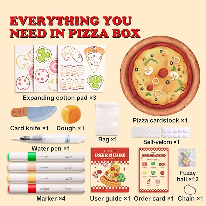 Jar Melo Magic Puffy Paint Pizza Kit, 27 Pcs Magic Foam Texture Painting Kit, 3D Art Foam Paper, Puffy Paint Crafts for Kids Ages 4-8, DIY Creative Gifts for Girls and Boys