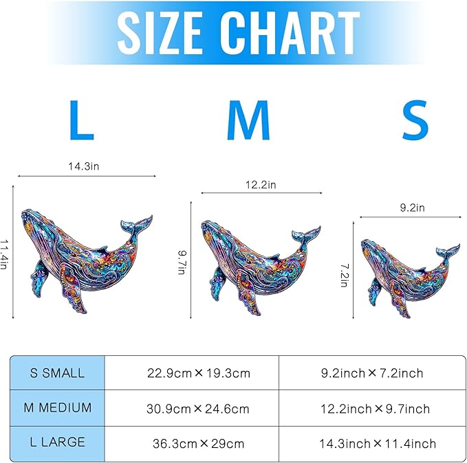 Wooden Puzzle for Adults - Blue Whale Wood Puzzles Adult - Unique Animal Shape Wooden Jigsaw Puzzles for Adults - Birthday Gifts for Puzzle Lovers, Family (12.2 * 9.7in)