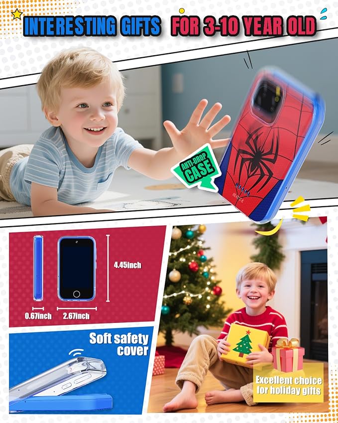 Kids Smart Phone, 3.5'' Touchscreen Kid Phones with Dual Camera, Educational Toddler Learning Toys for 3-10 Year Old Boys, Christmas Birthday Gifts, Music Player, Habit Tracker, Games