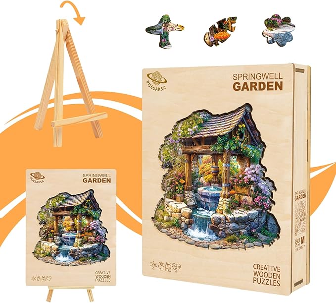 Wooden Puzzles for Adults, Springwell Garden Wood Puzzle Adult, Unique Shape Jigsaw, Wall Art Home Decor (L -13.4 * 13.2in -250 Pieces)
