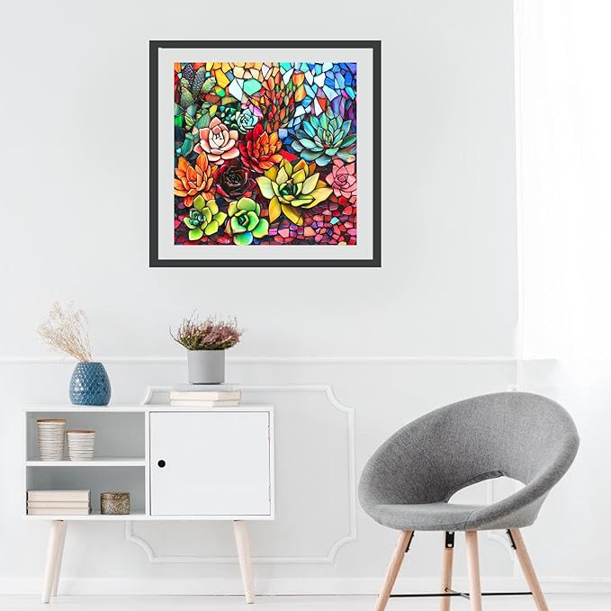 Wooden Puzzles for Adults, Stained Glass Succulent Puzzles 200 Pieces, Unique Shaped Jigsaw Puzzles for Adults and Kids, Birthday Gifts Fun Challenge Family Game 11.2'' x 11.2''