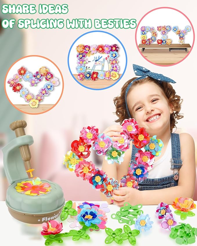 PERRYHOME Fabric Flower Bouquets Toys, 300+ Pcs DIY Flower Crafts for Kids, 2 Gameplays Educational Arts & Crafts Toy, Thanksgiving Birthday and Christmas Gift for 3 4 5 6 7 8 Years Toddler Girl