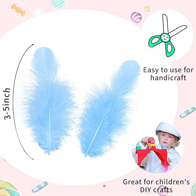 Soarer Light Blue Craft Feathers Bulk - 300pcs 3-5inch Natural Feathers for Wedding Home Party, Dream Catcher Supplies and DIY Crafts(Light Blue)