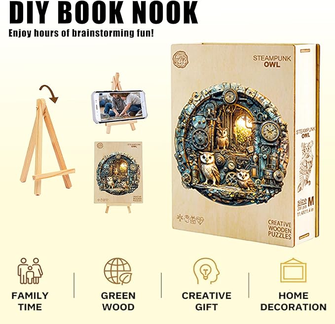 Wooden Puzzles for Adults,Vibrant owl Shaped Unique Wooden Jigsaw Puzzles, Gifts for Family or Friends for Any Holiday.(11.4X 11.4In 200pcs)