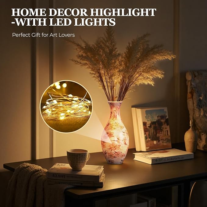 3D Puzzle with Pink Floral Pattern, DIY Decorative Vase for Home & Gift