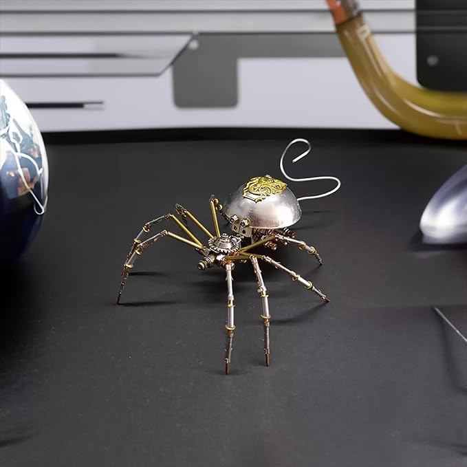 Steampunk Metal Insect Bug Mechanical Sculpture Insect Clockwork 3D Metal Puzzle Model Handmade for Man Entomology Learning(Long-Tailed Spider)