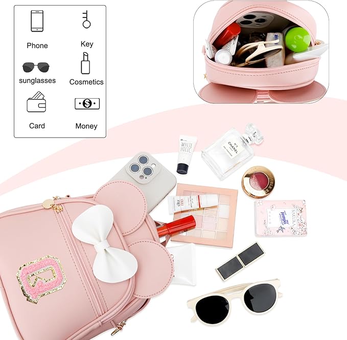 KKXIU Girls Initial Bowknot Cute Mini Backpack for Toddler, Travel Small Girl Backpacks, Personalized Trendy Stuff Gift for Little Girls and Kids(Q, Pink)