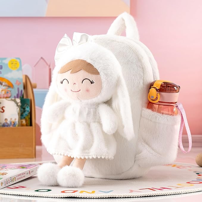 Gloveleya Toddler Backpack Plush Bag with White Bunny Detachable Design 11-inch Gift for Girl 2+...