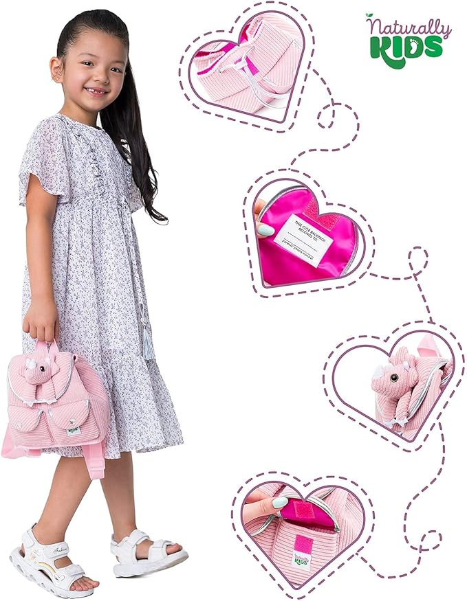 Pink Dinosaur Triceratops Mini Backpack for Kids, Mini Backpack for Toddler Girls, Gift for 2 3 4 5 Year Old Girl Boy