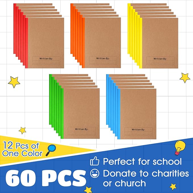 Henoyso 60 Pack Bulk Primary Composition Notebooks for Kids - Wide Ruled Journal with Picture Space, 60 Pages, Rainbow Spine, 9.75 x 7.5 in for Office, School, Journaling, Back to School Supplies