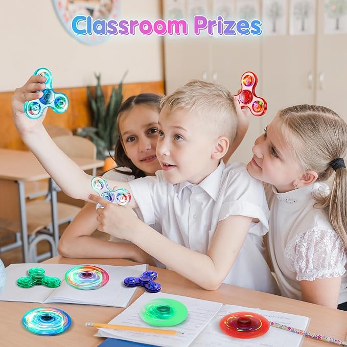 Fidget Spinner for Kids 2 PCS, Light up Sensory Fidget Toys Adults Kids 4-8-12 with Autism ADHD, Anxiety Toys Stress Relief Teen Boy Gifts, Glow in The Dark Party Favors Fidgets Classroom Prizes