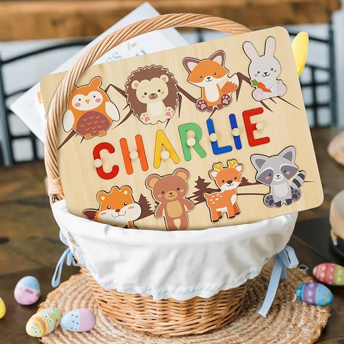 Personalized Name Puzzle for Kids, Custom Baby Gifts for Toddler 1-3, Customized 1st Birthday for Girls & Boys Wooden Animal Puzzle Montessor Toys for Kids
