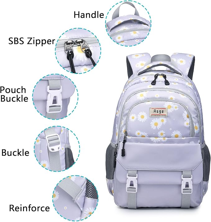 Asge Backpack for Girls Backpack Teenage School Backpack College Bookbag for Kids Casual Daypack with Lunch Box