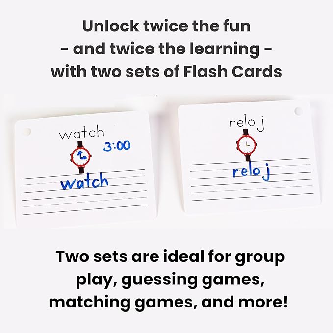 Dry Erase Spanish Flash Cards for Kids | English - Spanish Alphabet Flash Cards for Beginners - Set of 200 ESL Teaching and Learning Bilingual Flashcards for Writing and Reading Games.