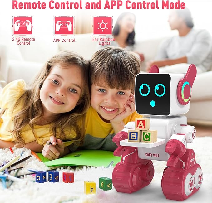 Robot Toy for Kids, Remote Control Intelligent Programming RC Robot, Suitable for Music, Dancing, Talk, Play as a Gift for Girl and Boy (Pink)