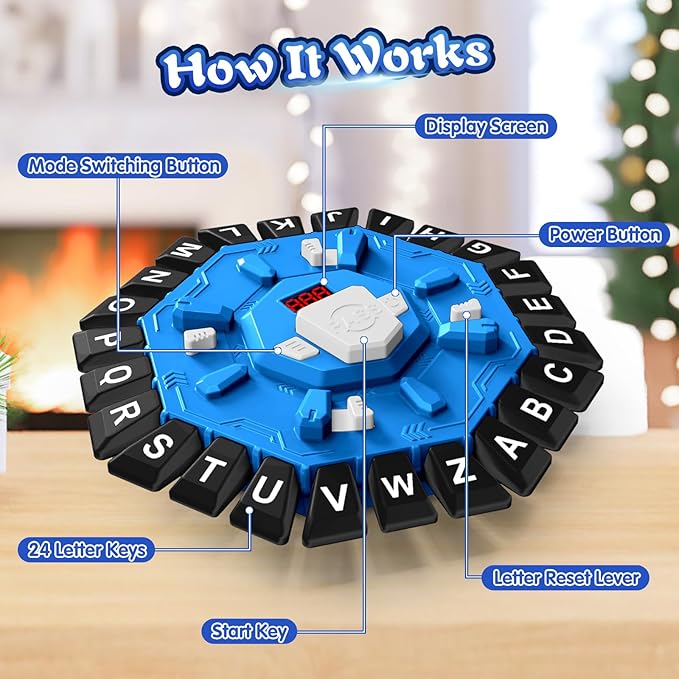 Family Board Word Games for Kids & Adults w/Display Timer, Fast Paced 24-Letter Learning Party Card Game with Spinning Penalty Wheel, 2 Modes & 220 Topics, Xmas & Birthday Gifts, Blue