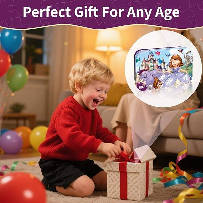 Puzzles for Kids Ages 4-6, 60 Piece Jigsaw Puzzles in Metal Box, Educational Learning Toys for Boys and Girls, Premium Puzzle Games, Kids Puzzle Gift