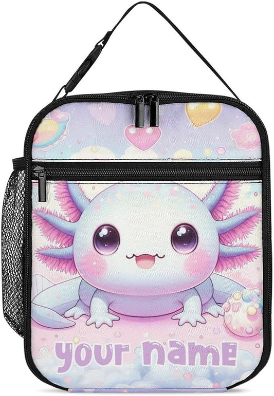 Custom Axolotl Lunch Box - Cute Reusable Axolotl Lunch Bag for Women Men Kids - Small Portable Foldable Insulated Lunchbox for School Work Picnic