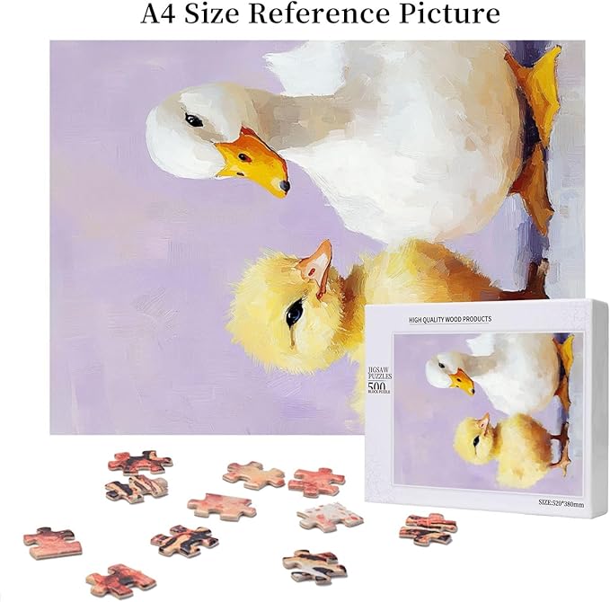 Adorable Chicks and Ducklings,500 Piece Wooden Jigsaw Puzzle for Adults,Brain Training Challenge,Stress Relief Activity,Heartwarming Farmyard Artwork, Eco-Friendly Woodens Pieces