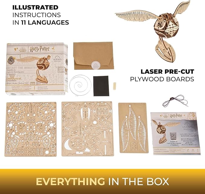 UGEARS Wooden 3D Puzzles for Adults - Harry Potter Golden Snitch Model Building Kits - DIY Crafts 3D Puzzle Harry Potter Puzzle Set - 3D Model Kits for Adults - 120 Pcs