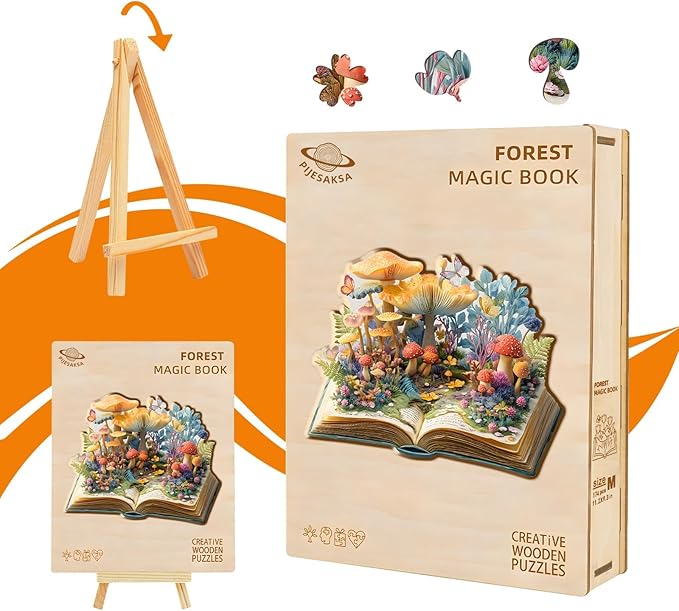Wooden Puzzles for Adults - Forest Magic Book Wooden Jigsaw Puzzle for Adults, Mushroom Wood Puzzles Adult, Unique Animal Shape Ocean Puzzle, Wall Art Home Decor (M-11.2 * 9.3in- 174 Pieces)