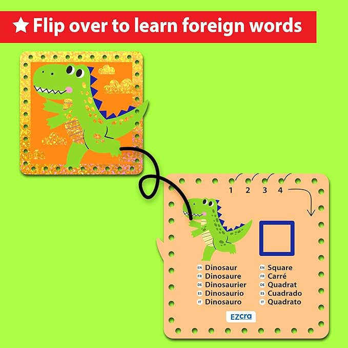 EZCRA Lacing Cards for Kids Ages 3-5 - 5 Pcs Animal Theme with Colorful Laces - Craft Kit for Kids DIY Activity Set - Fine Motor Skills Toys and Preschool Learning Activities