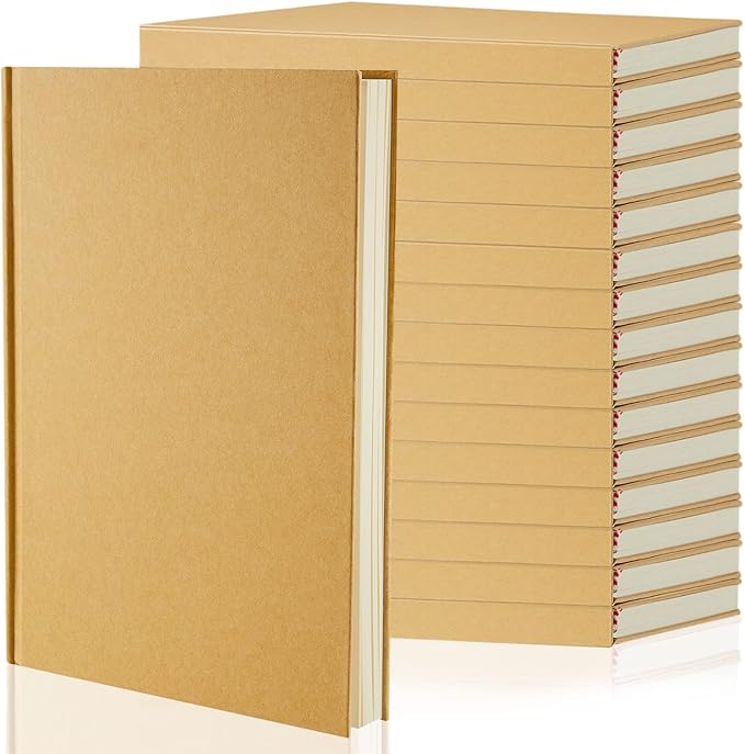 Henoyso 16 Pcs A5 Blank Notebooks Journals Bulk 100 Sheets/200 Pages Unlined Craft Notebooks Kraft Sketchbooks Hardcover for Writing Drawing for Gifts Students School Office Traveler, 8.3 x 5.7 in
