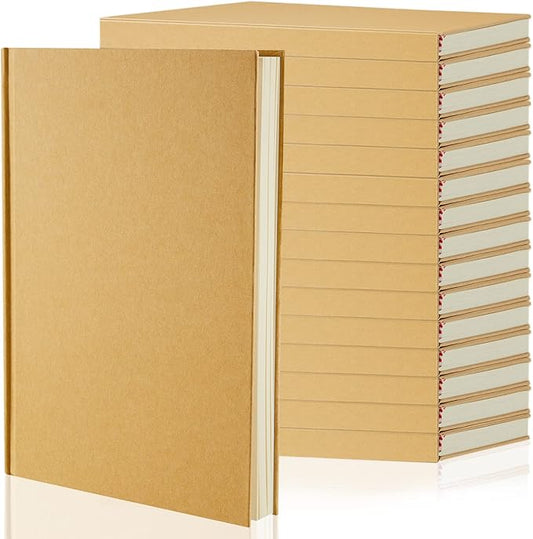 Henoyso 16 Pcs A5 Blank Notebooks Journals Bulk 100 Sheets/200 Pages Unlined Craft Notebooks Kraft Sketchbooks Hardcover for Writing Drawing for Gifts Students School Office Traveler, 8.3 x 5.7 in