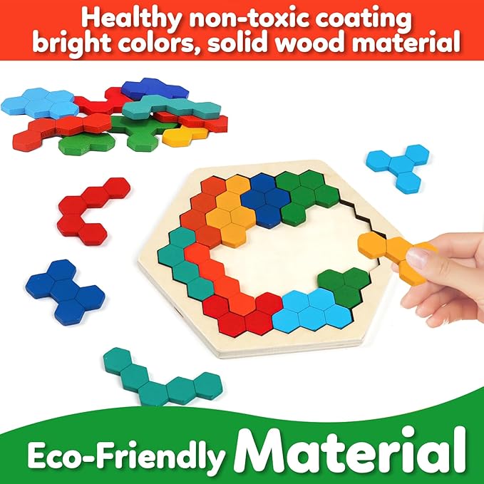 Wooden Puzzles Blocks Brain Teasers Logic Games for Classroom & Party Times,Jigsaw Puzzle Intelligence STEM Montessori Educatioanl IQ Toys Games for Kids Boys Girls Ages 3+ (2 Pack)