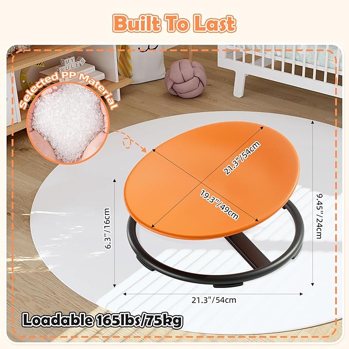 Spinning Chair for Kids, Sensory Integration Training Swivel Chair for Children with Autism & ADHD,for Balance & Body Coordination Training, Orange Round