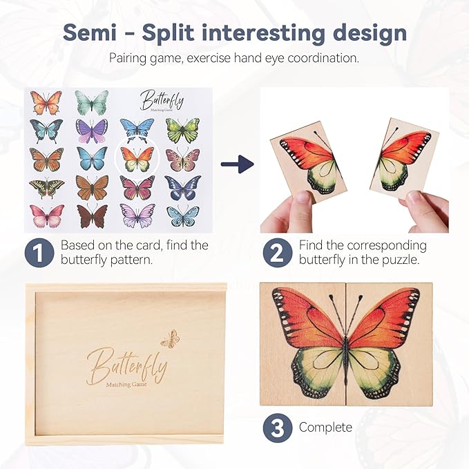 Wooden Puzzles for Toddlers Toddler Puzzles – Montessori Animal Toy Puzzle for Toddlers 3-5 Year Old – Wood Toy Learning Realistic Animals for Boy and Girl (Butterfly)