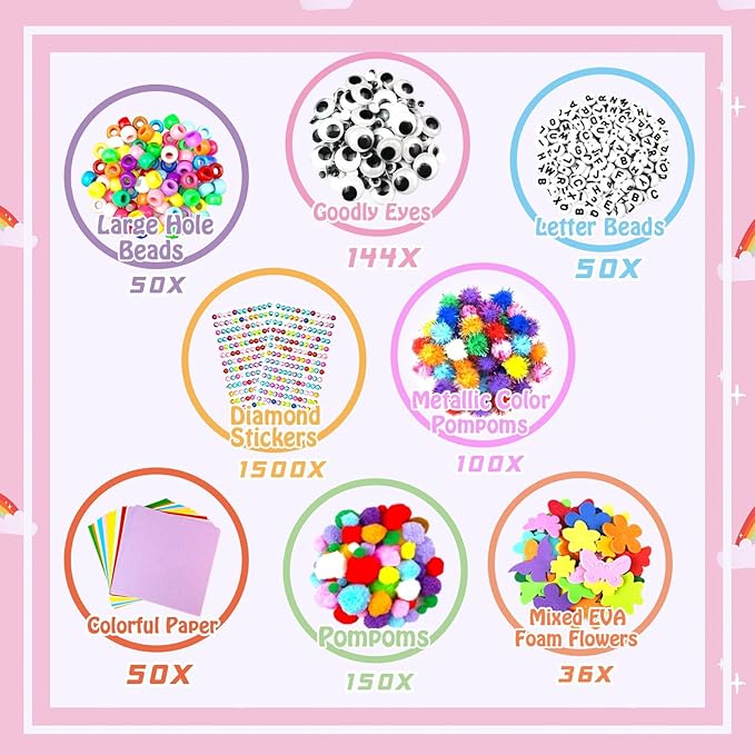 3000Pcs Arts and Crafts Supplies for Kids Craft Kits with Pipe Cleaners Crafting Supply All in 3 Layered Craft Box DIY Crafts for Kids Ages 4-8 8-12 Homeschool Supplies Toys Gifts for Girls & Boys