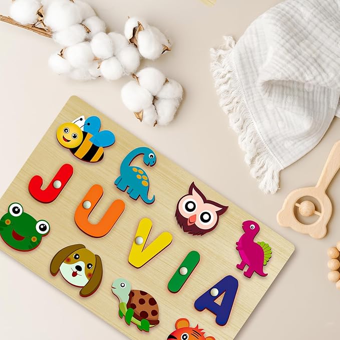Name Puzzle for Kids Personalized - Custom Name Puzzles for Toddlers 1-3, Customized Wooden Animal Puzzle, Baby Gifts, Baby Shower, Christmas, Newbaby Gift, Gifts for 0 1 2 3 Years Old