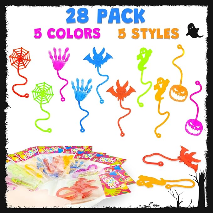 Halloween Treat Non Candy for Kids 28 PCS, Sticky Hands Toys Gifts Prizes for Toddlers, Halloween Goody Bag Bucket Pinata Stuffer Fillers,Birthday Preschool Party Favor Supplies Trinket for Boys Girls