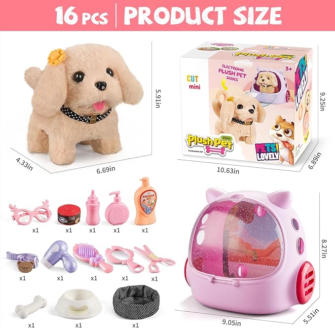 16 Pcs Robot Dog Toys for Girls, Toys for 3 4 5 6 7 8 Year Old Girls Kids Boys, Realistic Robot Puppy Toys for 5-7 6-8, Ideas Birthday Gifts for Girl 3 4 5 6 Year Old