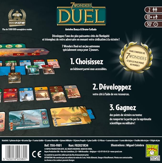 Asmodee 7 Wonders Duel Board Game BASE GAME - Intense Two-Player Battles in the Ancient World, Strategy Game for Kids and Adults, Ages 10+, 2 Players, 30 Minute Playtime