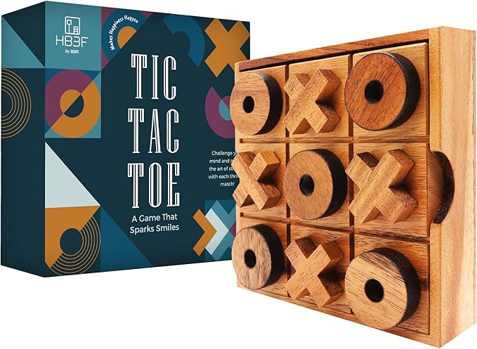 BSIRI Wooden Tic Tac Toe Game - Brain Teaser Puzzles for Adults Kids Games and Unique Gifts for Kids, Coffee Table Decor Living Room Decor Modern Wood Decor (5.5 Inch)