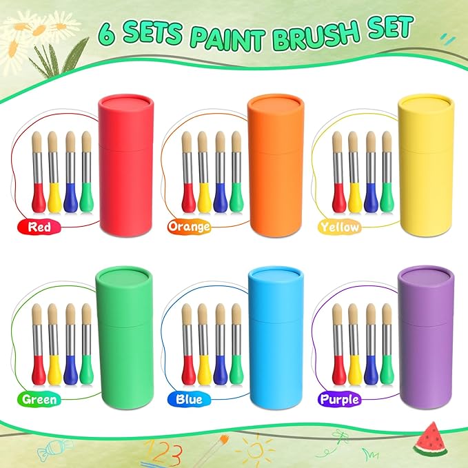 12 Pack Watercolor Paint Brushes Bulk Set for Kids Baby Toddler-4 Pcs Per Set Jumbo Brushes with Chubby Wood Handles for Easy Grip Paintbrushes Non Toxic Bristles for Art Craft (Colored)