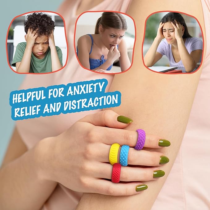 Sensory Toys Fidget Rings for Kids - 36 Pcs Chewable Silicone Quiet Classroom Fidget Toys Bulk, Spiky Small Anxiety Relief Items for ADHD Autism