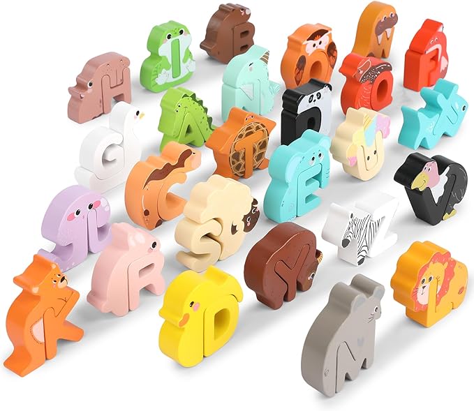 Animal Alphabet Puzzle Matching Game - Wooden Alphabet Learning Toys, ABC Puzzles for Toddlers 2-4, Montessori Educational Toys for Kids Ages 3-5 Up