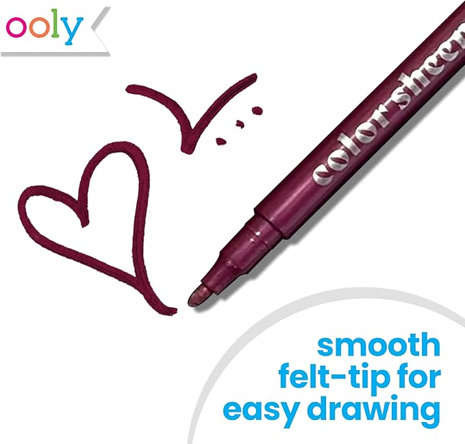 Ooly Metallic Colored Felt Tip Markers Set of 12, Unique Solid Colors for White or Black Paper, Drawing and Coloring Pens for Kids and Adults, Colorful School Supplies for Any Arts and Crafts